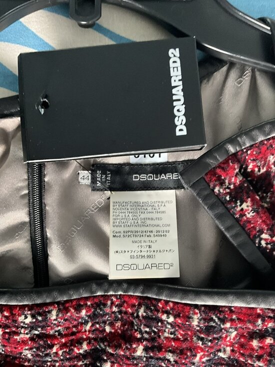 DSQUARED2 Red Tweed Plaid Leather Trim Made In Italy - Picture 4 of 4